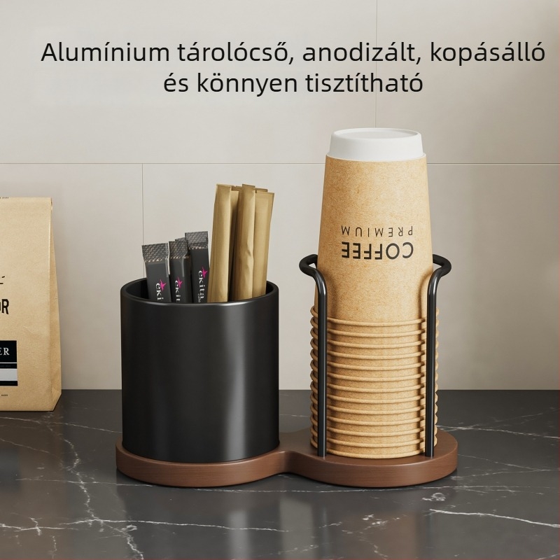 Két szintes fa pohártartó asztalra – Multifunkcionális tároló rendező konyha, iroda és nappali számára