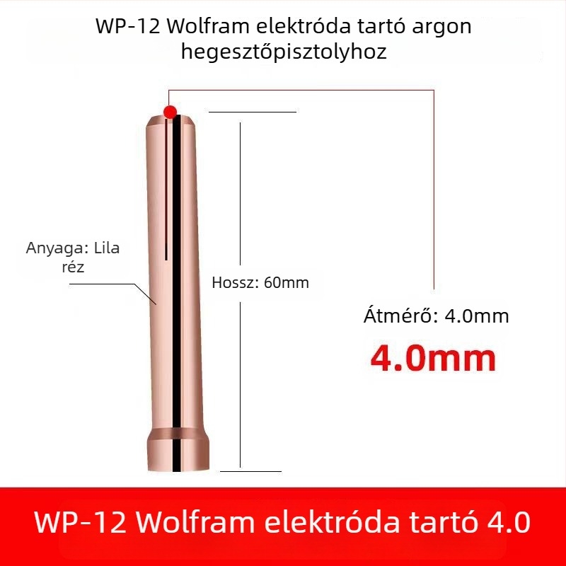 WP-12 vízhűtéses argon ívhegesztő pisztoly kiegészítői: áramlásvezető, kerámia fúvóka, wolfram-elektróda tartó, hosszú pisztolyfej, rövid pisztolyvége, pisztoly vége tömítés