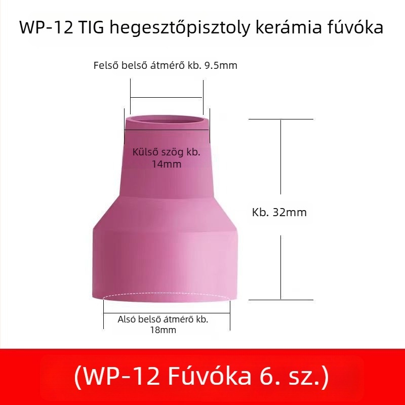 WP-12 vízhűtéses argon ívhegesztő pisztoly kiegészítői: áramlásvezető, kerámia fúvóka, wolfram-elektróda tartó, hosszú pisztolyfej, rövid pisztolyvége, pisztoly vége tömítés