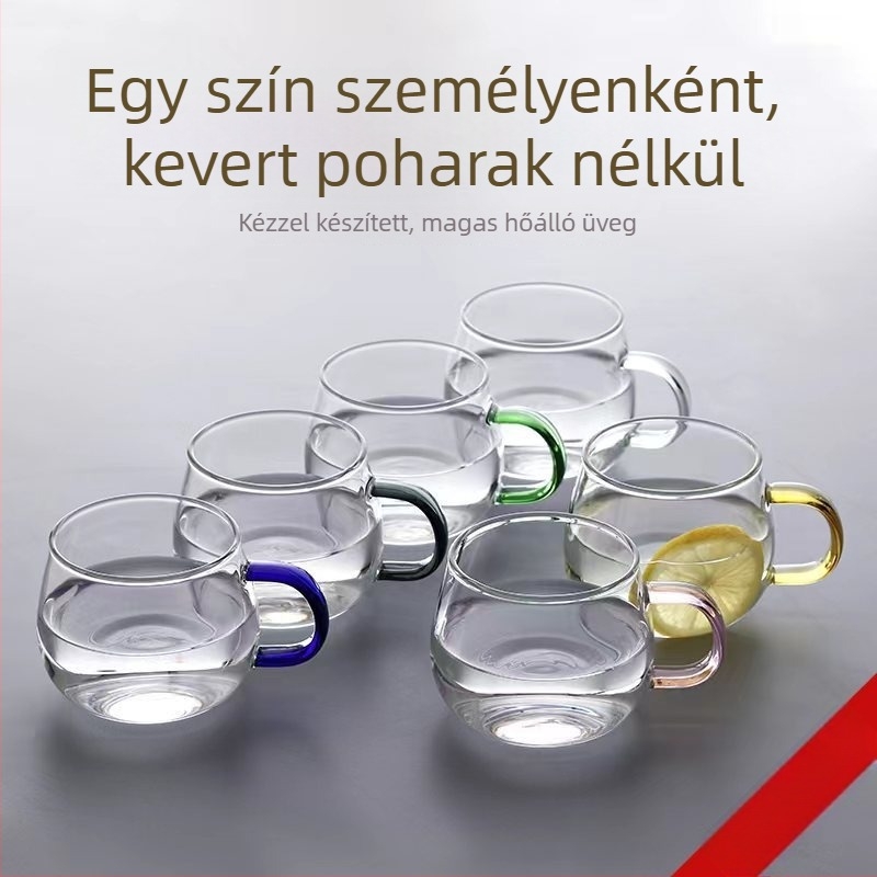 Fogantyús vízivó pohár — kézzel fújt boroszilikát üveg, hőálló, egy pohár