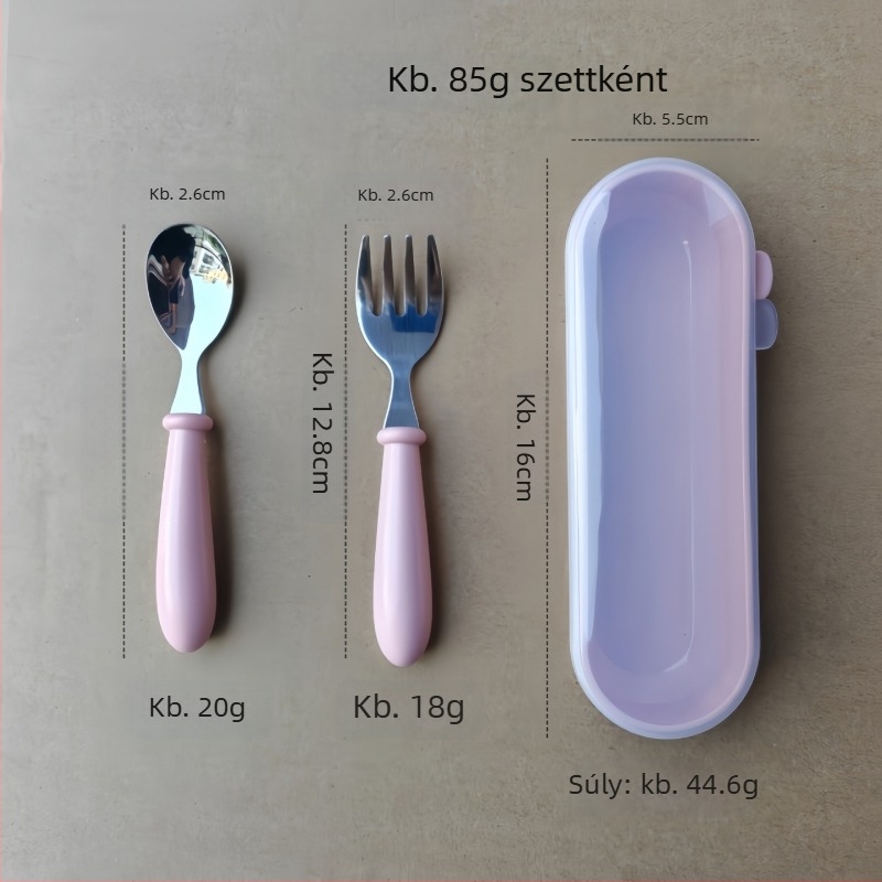 Gyerekeknek szóló étkészlet 304 rozsdamentes acélból, ABS markolat, tükörfényes polírozás, kézzel készített, logónyomás elérhető