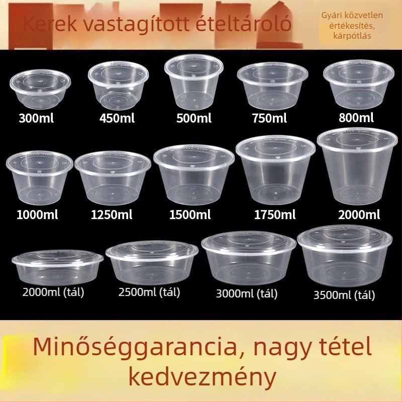 Kör alakú egyszer használatos ebédes doboz, átlátszó műanyag, megerősített tetővel, elvitelre csomagoláshoz