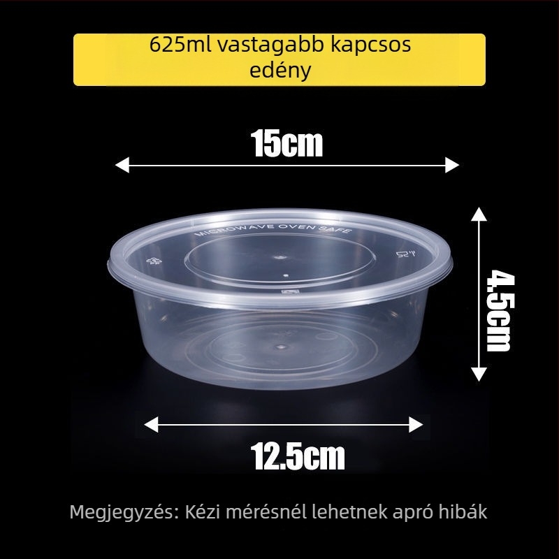 Kör alakú egyszer használatos ebédes doboz, átlátszó műanyag, megerősített tetővel, elvitelre csomagoláshoz