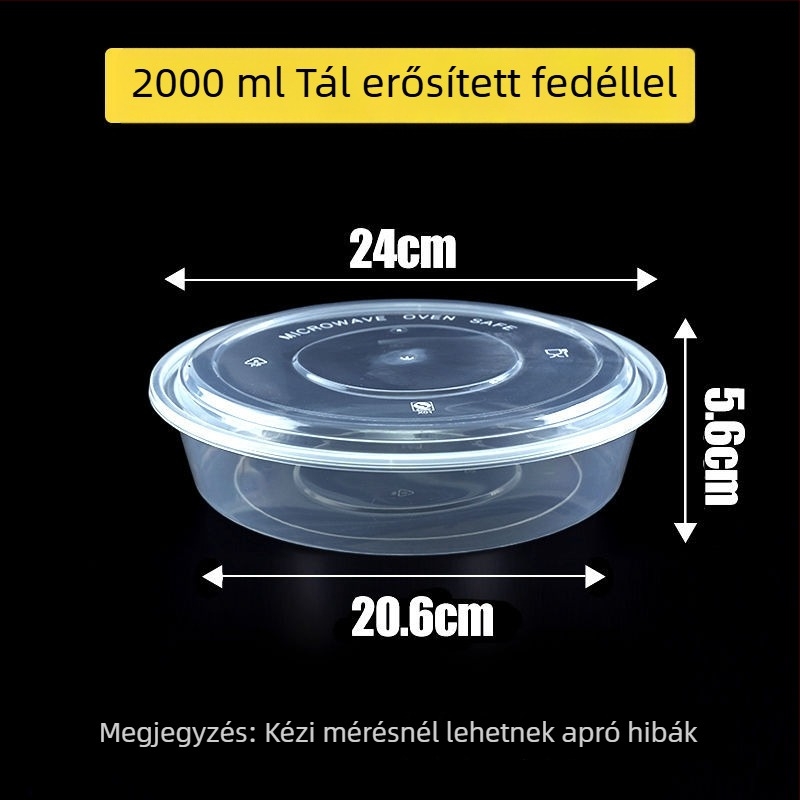 Kör alakú egyszer használatos ebédes doboz, átlátszó műanyag, megerősített tetővel, elvitelre csomagoláshoz