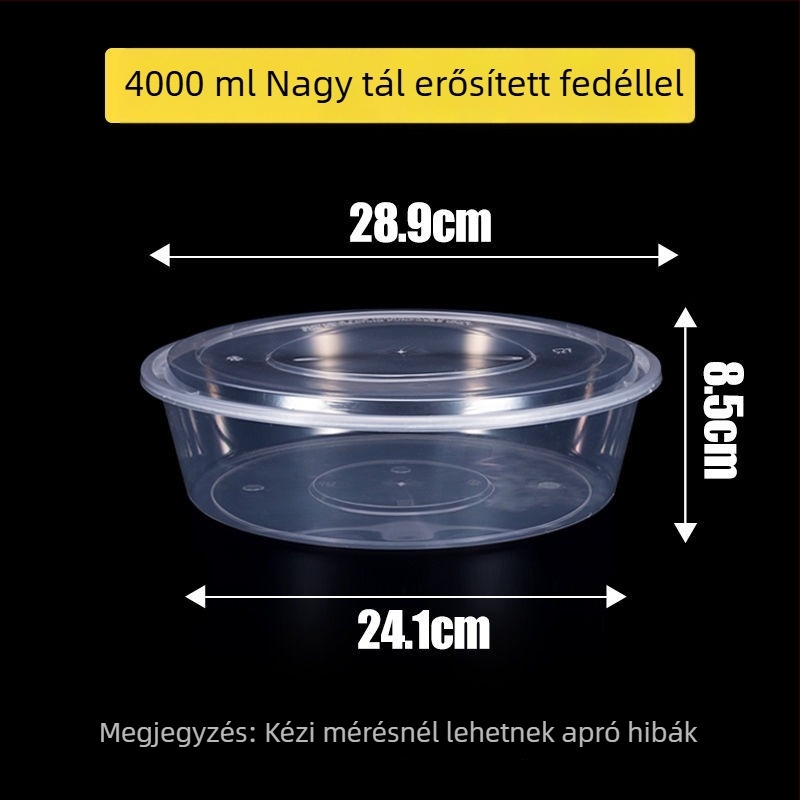 Kör alakú egyszer használatos ebédes doboz, átlátszó műanyag, megerősített tetővel, elvitelre csomagoláshoz