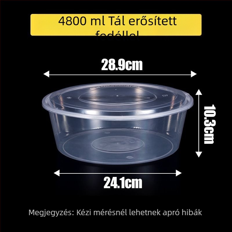 Kör alakú egyszer használatos ebédes doboz, átlátszó műanyag, megerősített tetővel, elvitelre csomagoláshoz