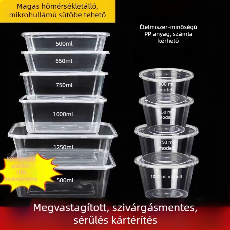 Egyszer használatos PP ebédes doboz négy–hat rekesz, modern minimalista stílus, nem biológiailag lebomló