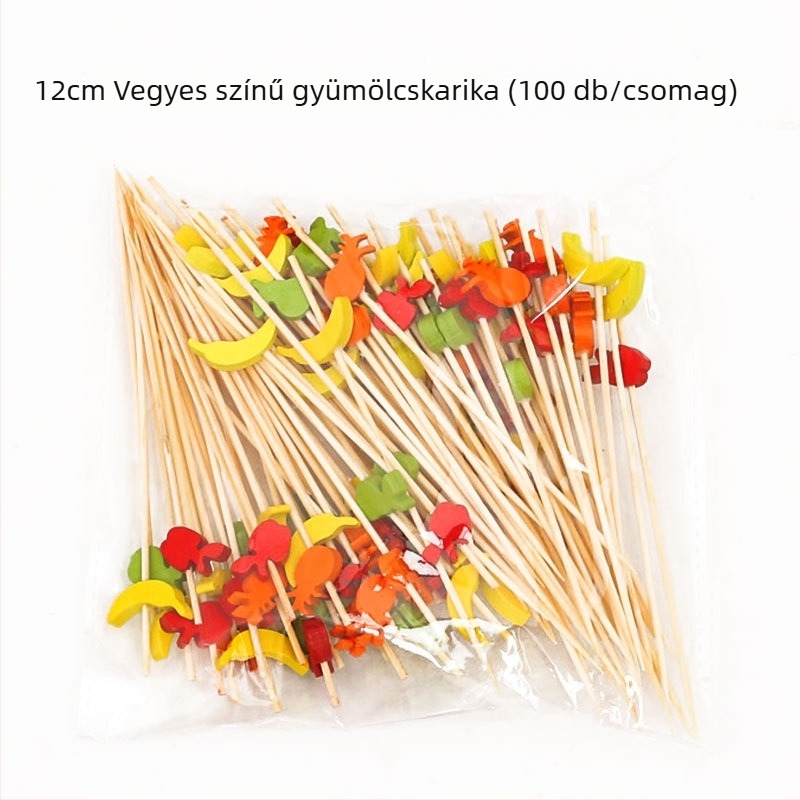 Egyszer használatos bambusz gyümölcsnyársak, 100 darab, modern minimalist stílus, vízpolírozott, prémium minőség