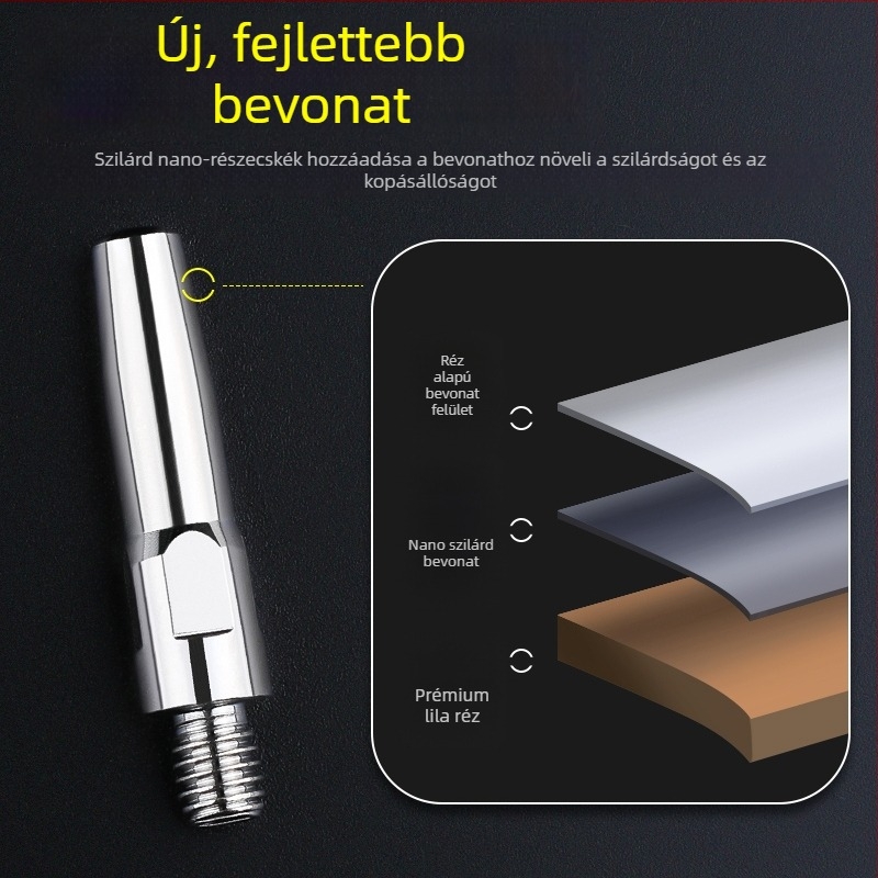 MIG hegesztés: elektroplatinált érintkezőcsúcs és réz fúvóka 1.0/1.2 mm, pneumatikus hajtás, forró levegő és infravörös sugárzás