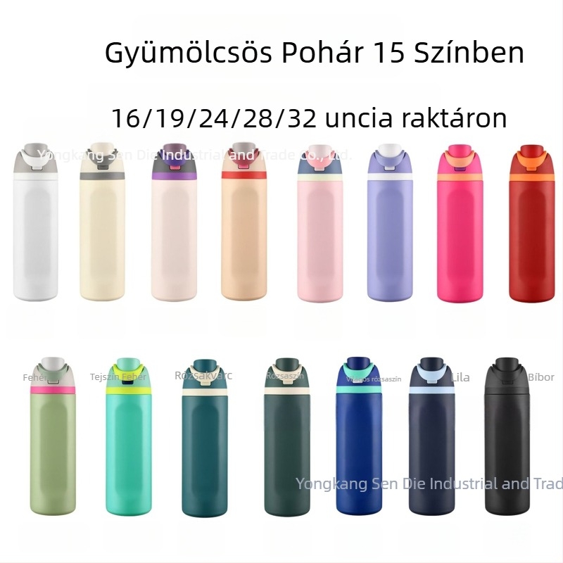 Dupla falú rozsdamentes acél termosz pohár vákuum izolációval, kültéri használatra, zárható fedéllel