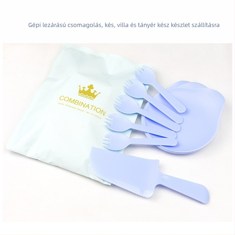 Süteményes tányérkészlet, egyszer használatos műanyag étkészlet vízcsepp mintával, logó nyomtatás, testreszabás elérhető, csomagolás 100 darab