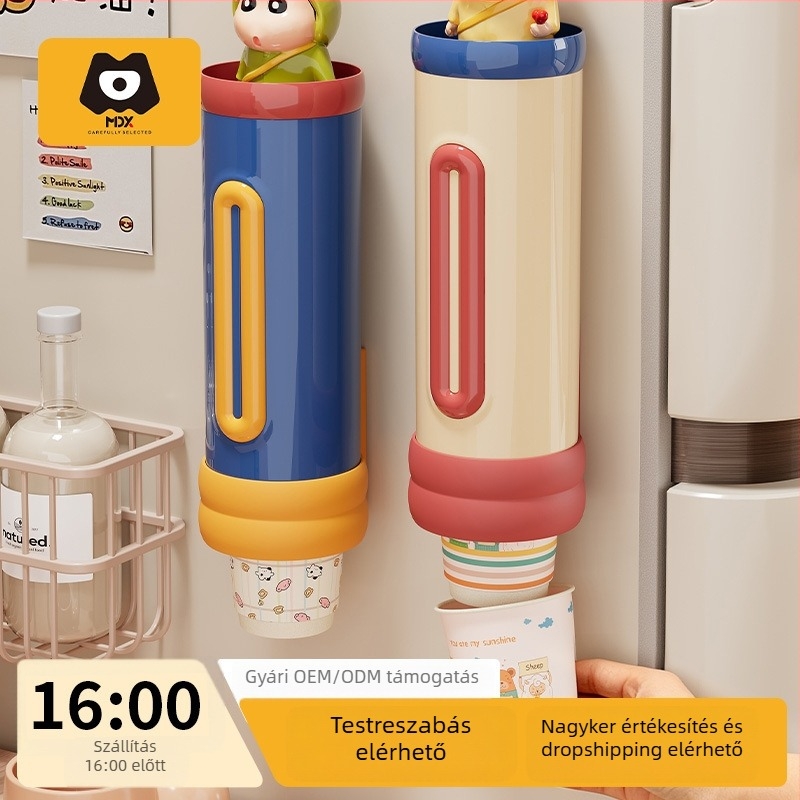 Fali pohártartó egyszer használatos poharak számára, műanyag, friss és aranyos stílus, 250 g, fúrás nélkül