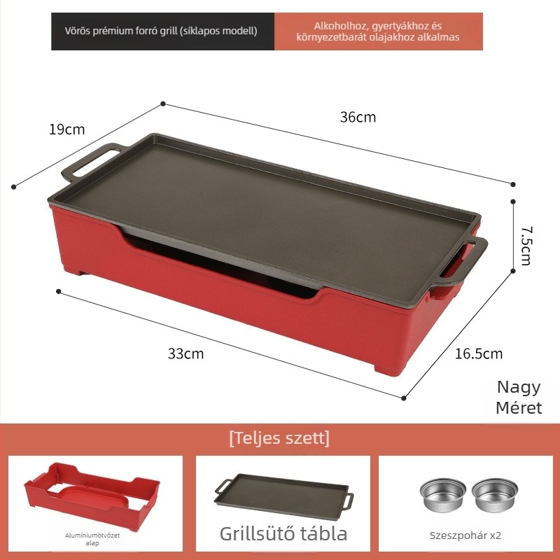 Barbecue hőtartó tűzhely, alumínium, négyszögletes forma, tapadásmentes felület, 1,2 kg