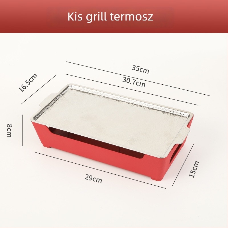 Barbecue hőtartó tűzhely, alumínium, négyszögletes forma, tapadásmentes felület, 1,2 kg