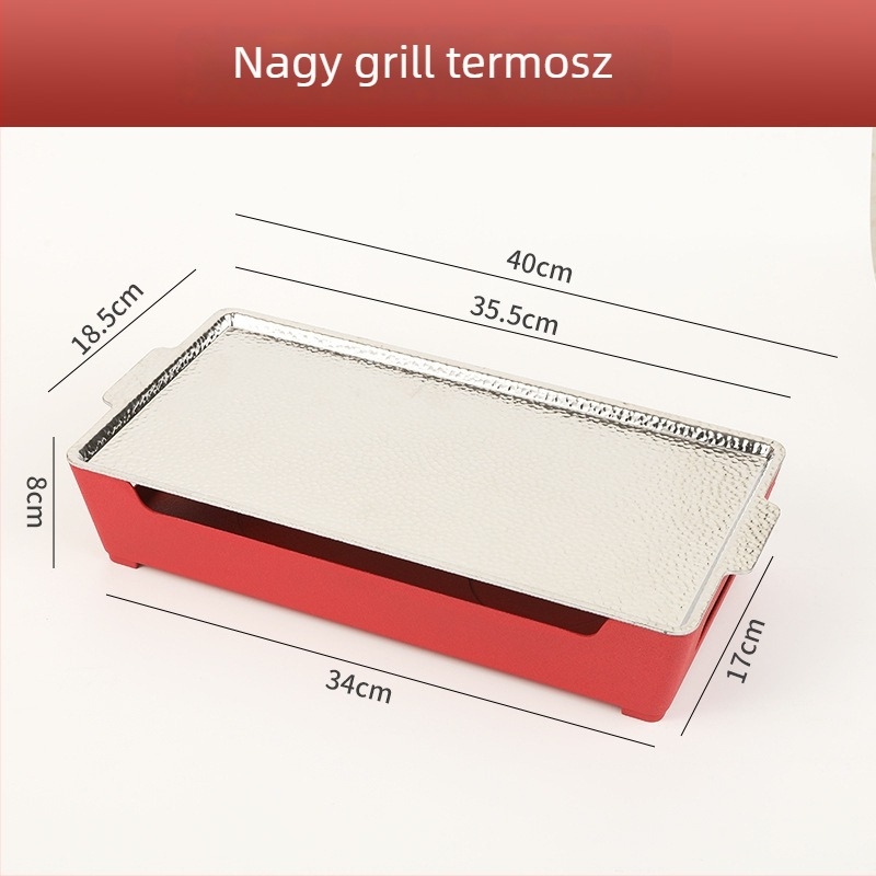 Barbecue hőtartó tűzhely, alumínium, négyszögletes forma, tapadásmentes felület, 1,2 kg
