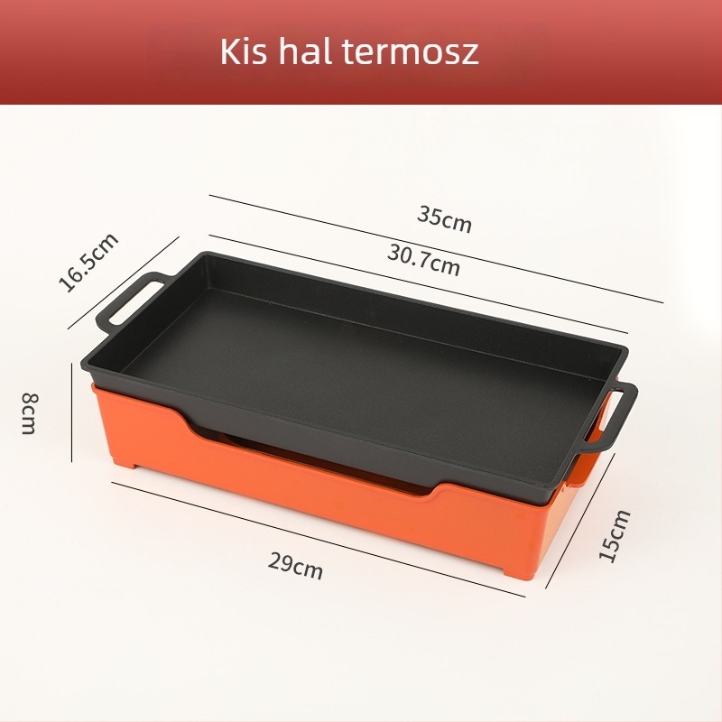 Barbecue hőtartó tűzhely, alumínium, négyszögletes forma, tapadásmentes felület, 1,2 kg
