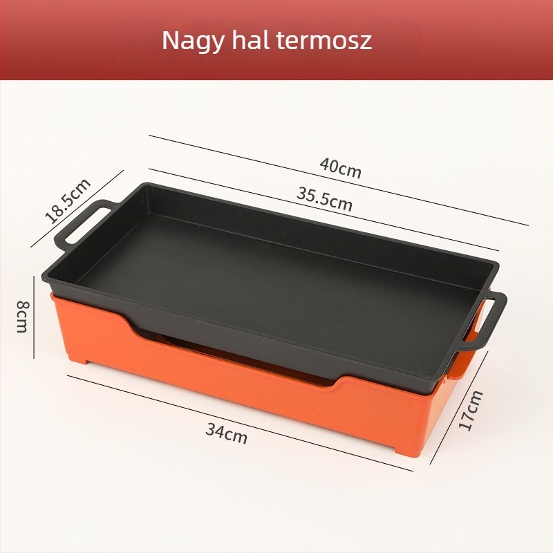 Barbecue hőtartó tűzhely, alumínium, négyszögletes forma, tapadásmentes felület, 1,2 kg