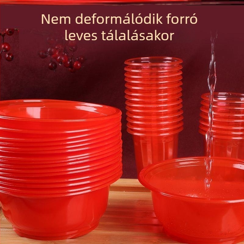 Vastagított egyszer használatos műanyag tál ünnepi díszítéssel, selyemvirág dekorációval ünnepi alkalmakkor — mikrohullámú sütőhöz nem alkalmas