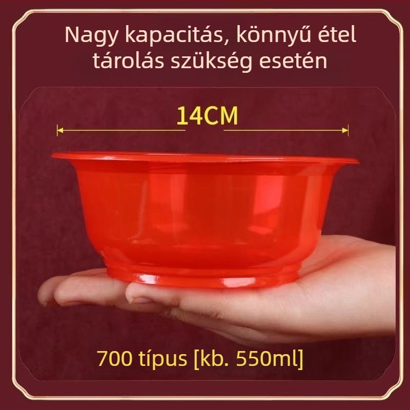 Vastagított egyszer használatos műanyag tál ünnepi díszítéssel, selyemvirág dekorációval ünnepi alkalmakkor — mikrohullámú sütőhöz nem alkalmas