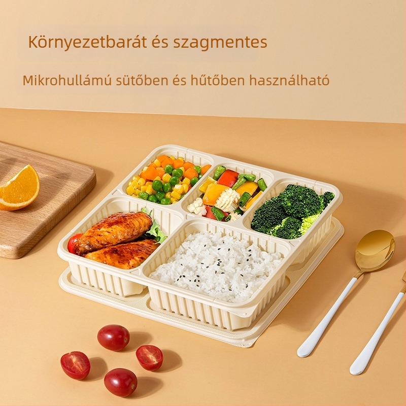 Saizhuo egyszer használatos ételhordó doboz, biológiailag lebomló, négy- vagy öt rekesz, kukoricaszármazék-alapú, környezetbarát Bento gyorséttermi étkezéshez