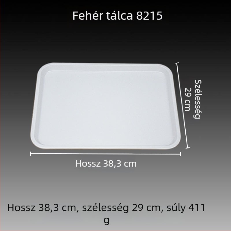 Melamin téglalap alakú tálca mázas felülettel, nyomtatott logóval és testreszabási lehetőséggel.