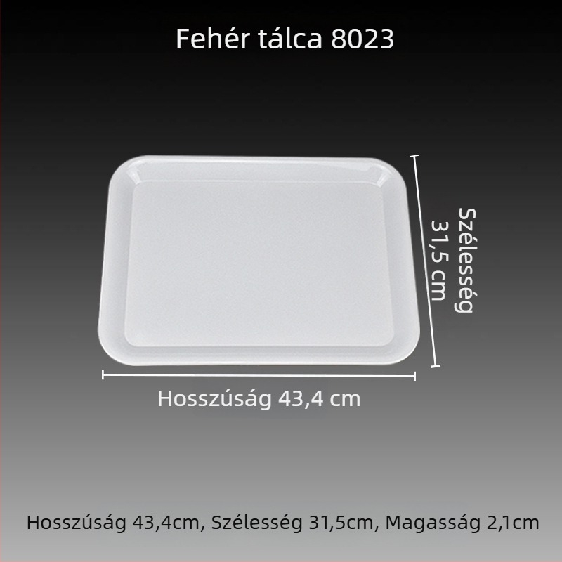 Melamin téglalap alakú tálca mázas felülettel, nyomtatott logóval és testreszabási lehetőséggel.