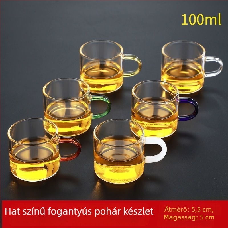 Teáscsésze boroszilikát üvegből, kétrétegű, fogantyúval, kézműves kivitelezés, Yumo márka