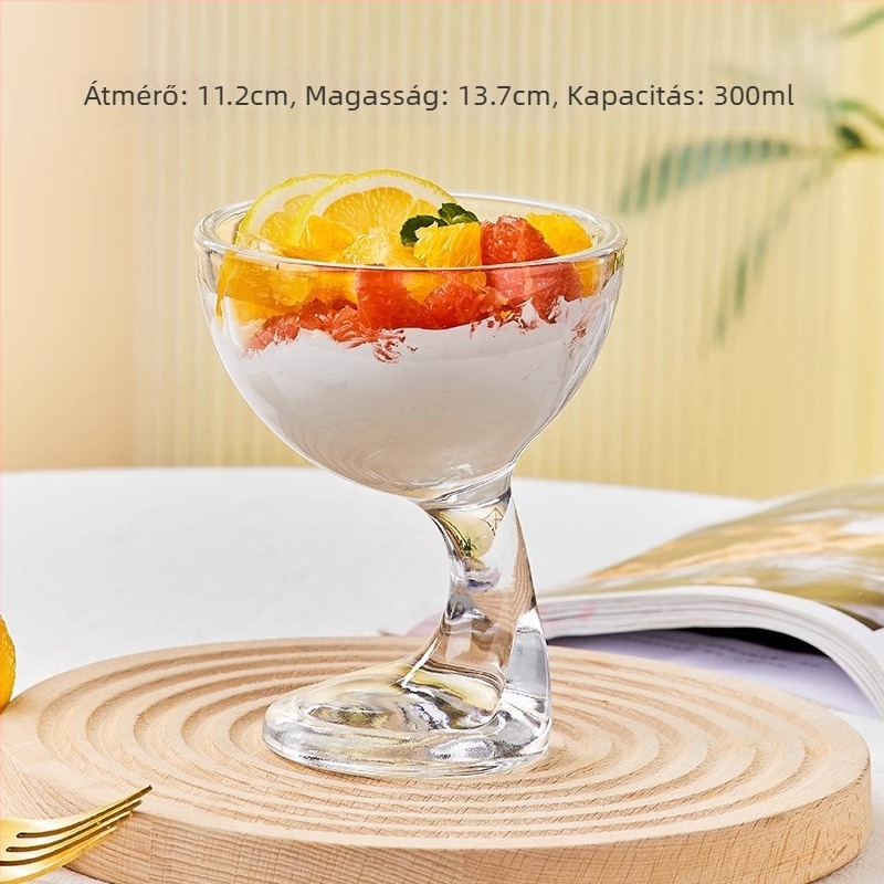 Üveg fagylaltos pohár, szabálytalan alak, egyrétegű kialakítás, környezetbarát