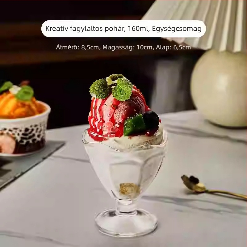 Üveg fagylaltos pohár, szabálytalan alak, egyrétegű kialakítás, környezetbarát