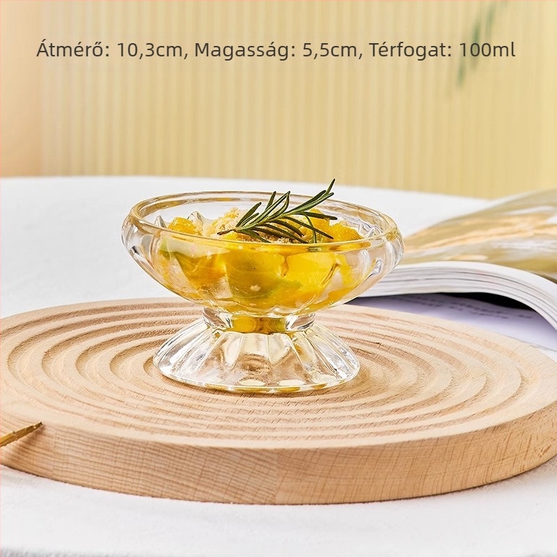 Üveg fagylaltos pohár, szabálytalan alak, egyrétegű kialakítás, környezetbarát