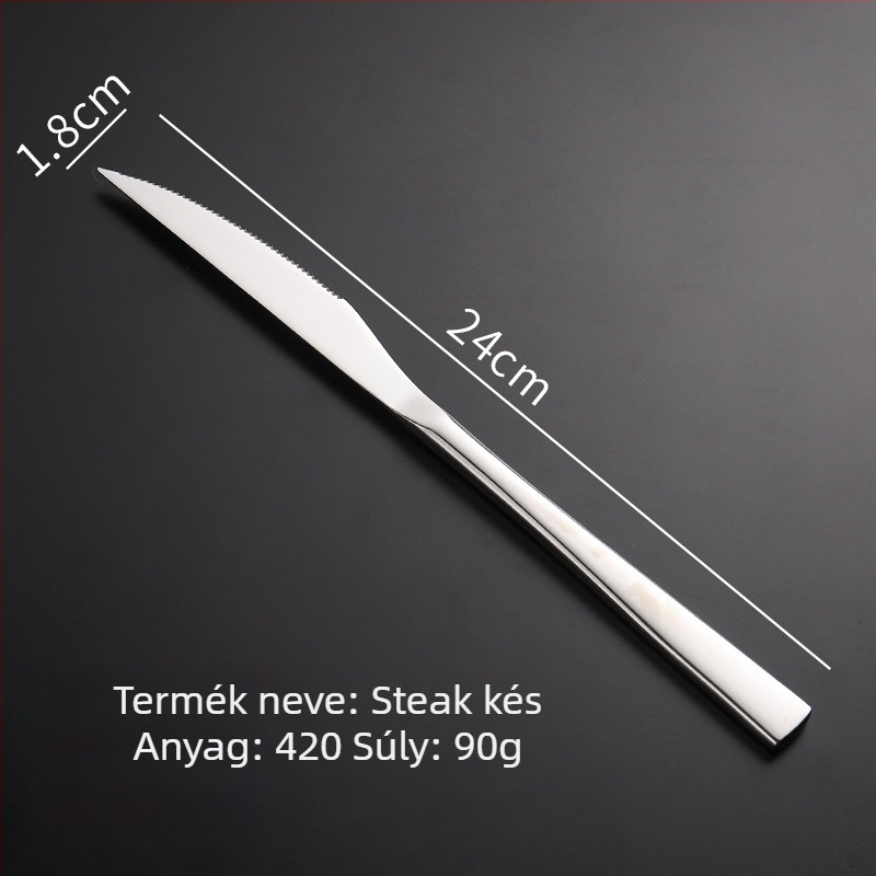 Steak kés, villa és kanál készlet 304 rozsdamentes acélból, tükörfényezés, modern stílus