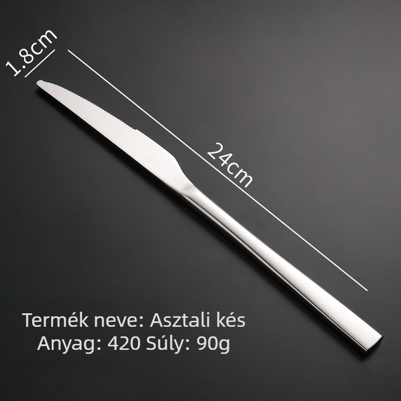 Steak kés, villa és kanál készlet 304 rozsdamentes acélból, tükörfényezés, modern stílus