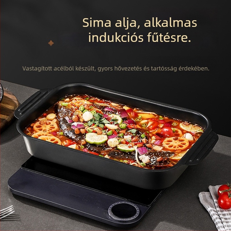 Szénacél grill-hal tálca kerámia kristály bevonattal, négyszögletes, multifunkcionális, első osztályú minőség