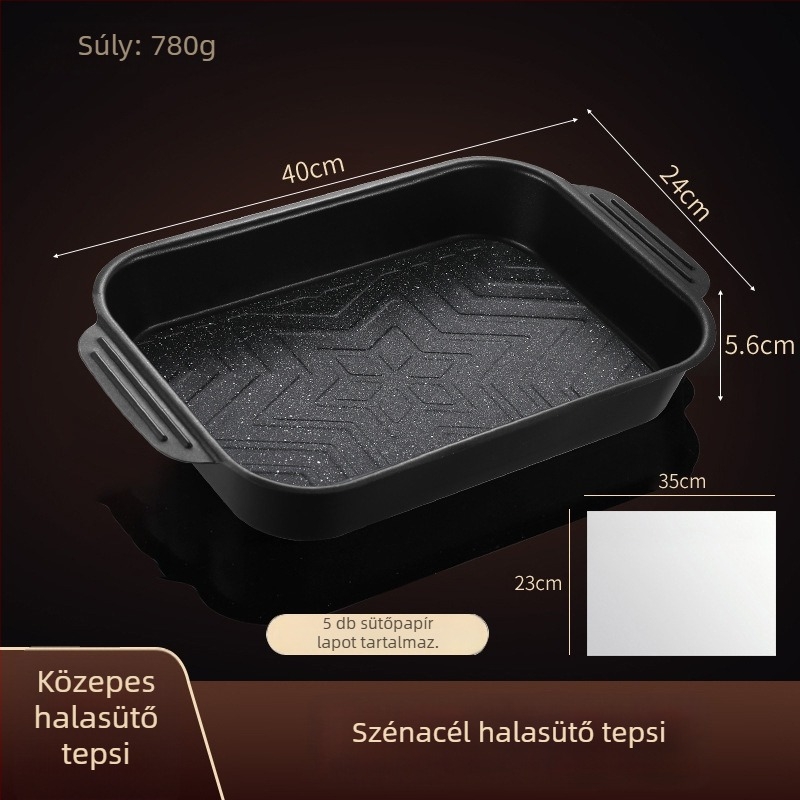Szénacél grill-hal tálca kerámia kristály bevonattal, négyszögletes, multifunkcionális, első osztályú minőség