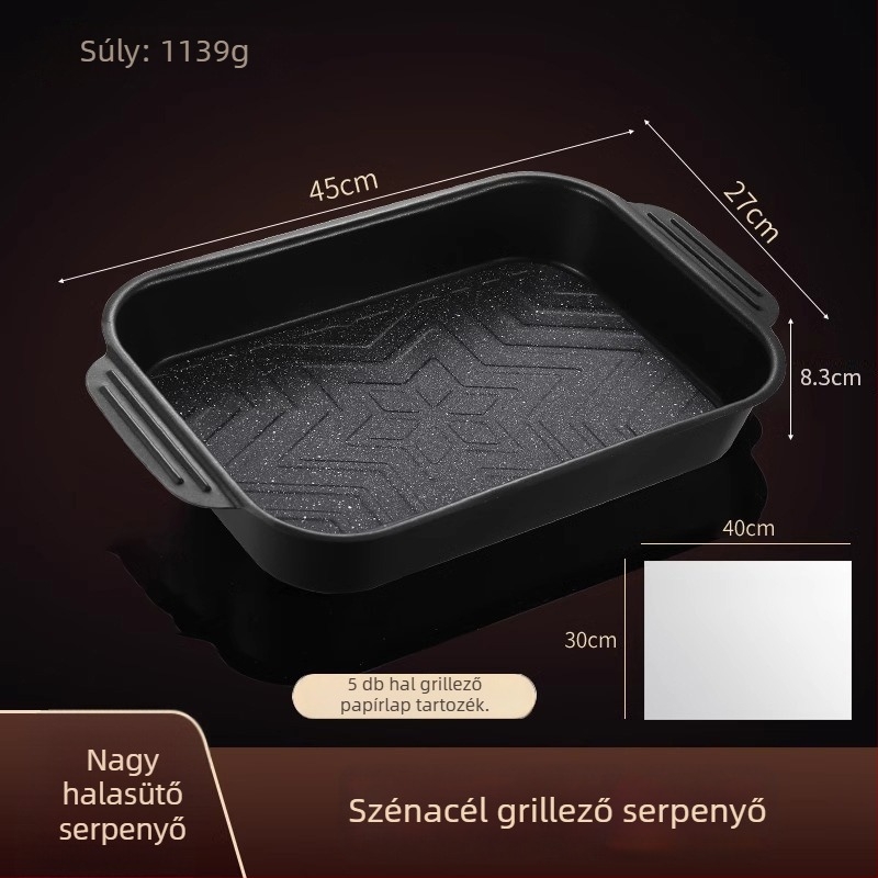 Szénacél grill-hal tálca kerámia kristály bevonattal, négyszögletes, multifunkcionális, első osztályú minőség
