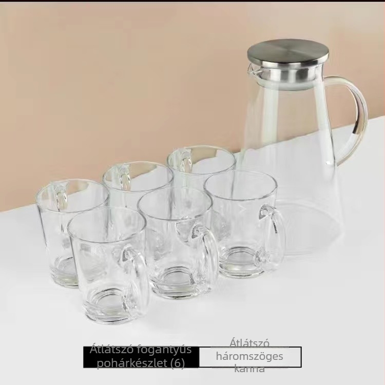 Üveg víz készlet poharakkal, európai stílus, hőálló, hideg vízhez és cold brew-hoz, ajándékdobozban – Jingyue