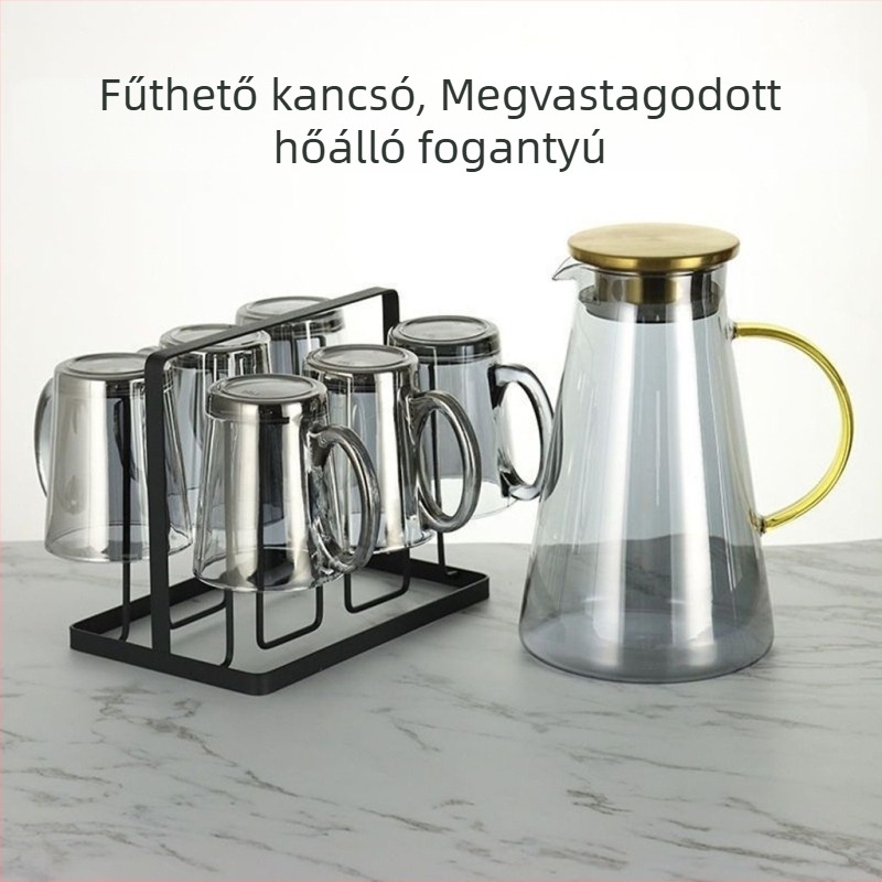 Üveg víz készlet poharakkal, európai stílus, hőálló, hideg vízhez és cold brew-hoz, ajándékdobozban – Jingyue