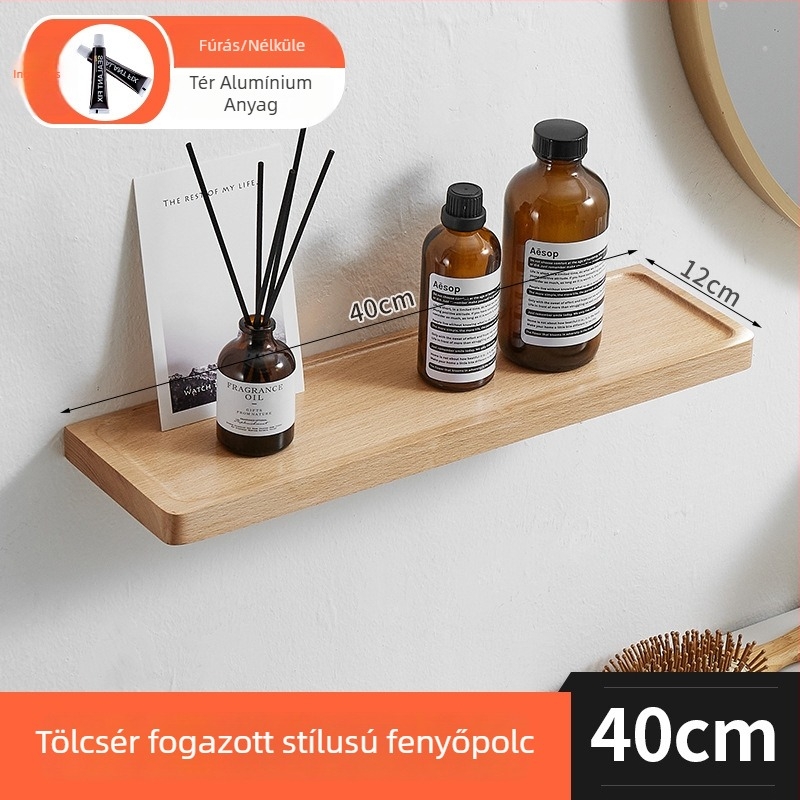 Bükkfa falra akasztható tároló, 1-szintű, többfunkciós konyha- és kozmetikai szervező