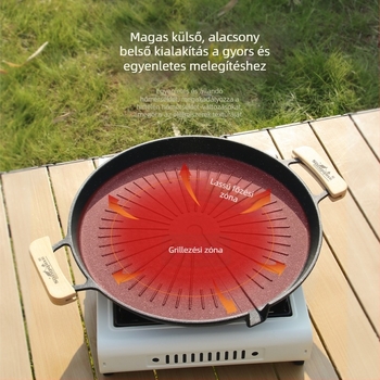 Kültéri grillserpenyő kempingezéshez és otthoni használatra, koreai stílusú, indukcióval kompatibilis, kétfunkciós