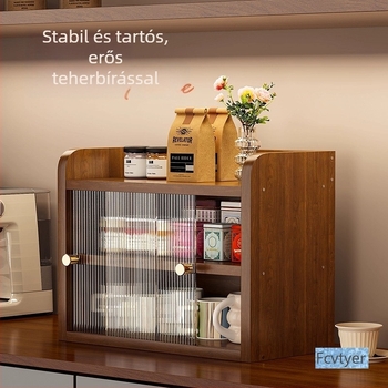 Fenyőfából készült pohárállvány - 4-szintes asztali tárolópolc teához, kávéhoz és pohárhoz (porálló)