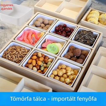 Tömörfából készült kilenc rekeszes tálalótál háztartási használatra