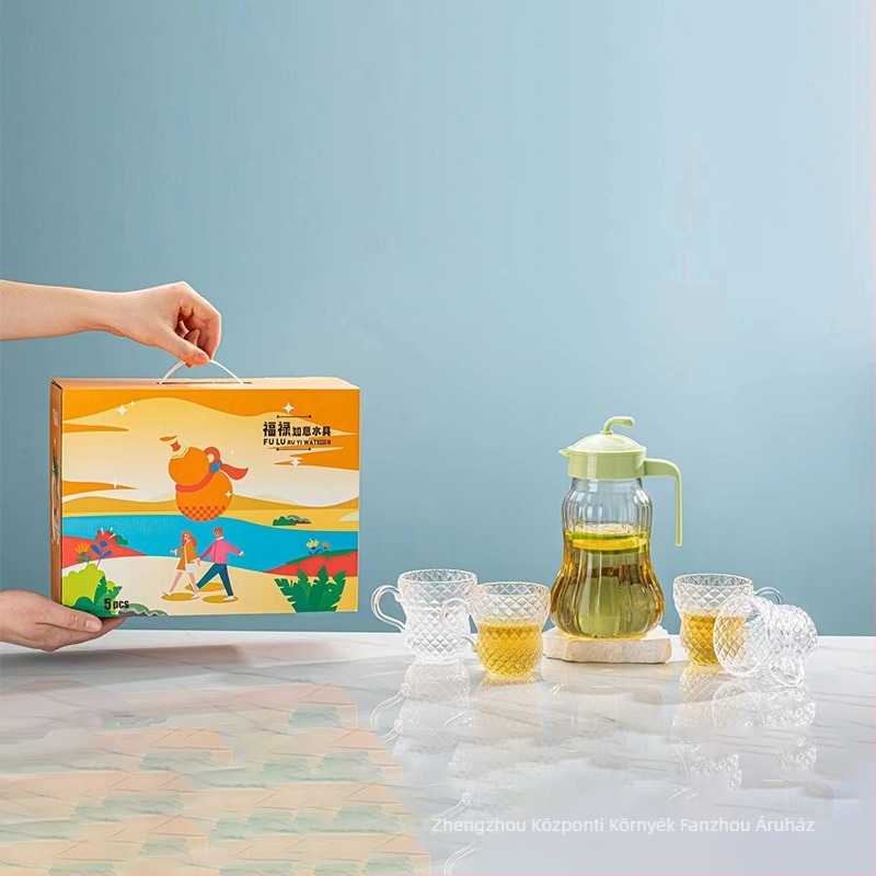 Öt részes üvegvíz-készlet, Nine days márka, szódabikarbónás üveg, modern minimalist stílus, üzleti és promóciós ajándékhoz alkalmas