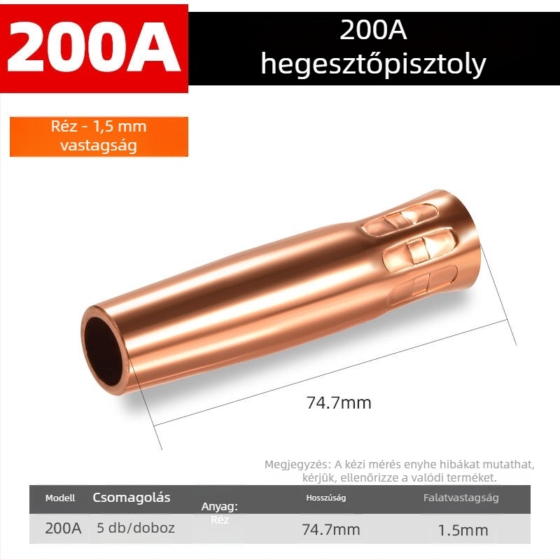 Shida réz védőduza hegesztőpisztolyhoz, bevonatos hüvely, 200A/350A/500A értékek