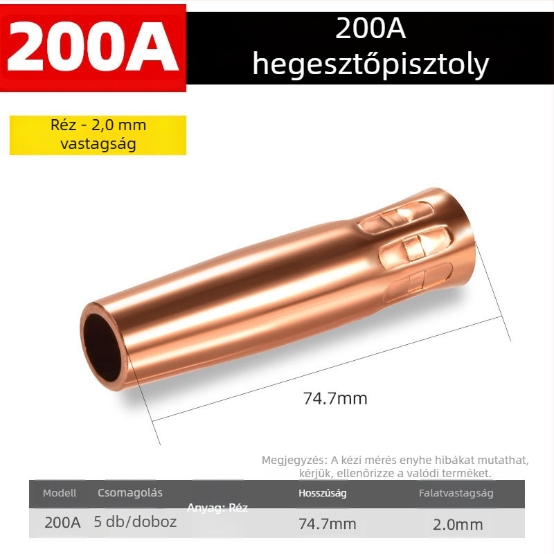Shida réz védőduza hegesztőpisztolyhoz, bevonatos hüvely, 200A/350A/500A értékek