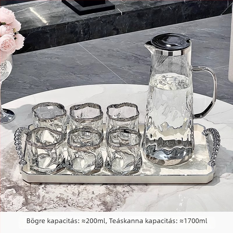 PP műanyag víz- és teáskészlet otthoni használatra, ajándéklogó nyomtatással, modern letisztult stílus, alkalmas gyümölcsléhez, tejhez, italokhoz и hideg vízhez