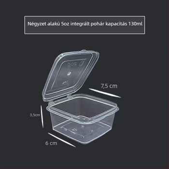Egyszer használható, négyzet alakú mártásos doboz, műanyag, 50 db/csomag, biológiailag lebomló, testreszabható, logó silkscreen nyomással