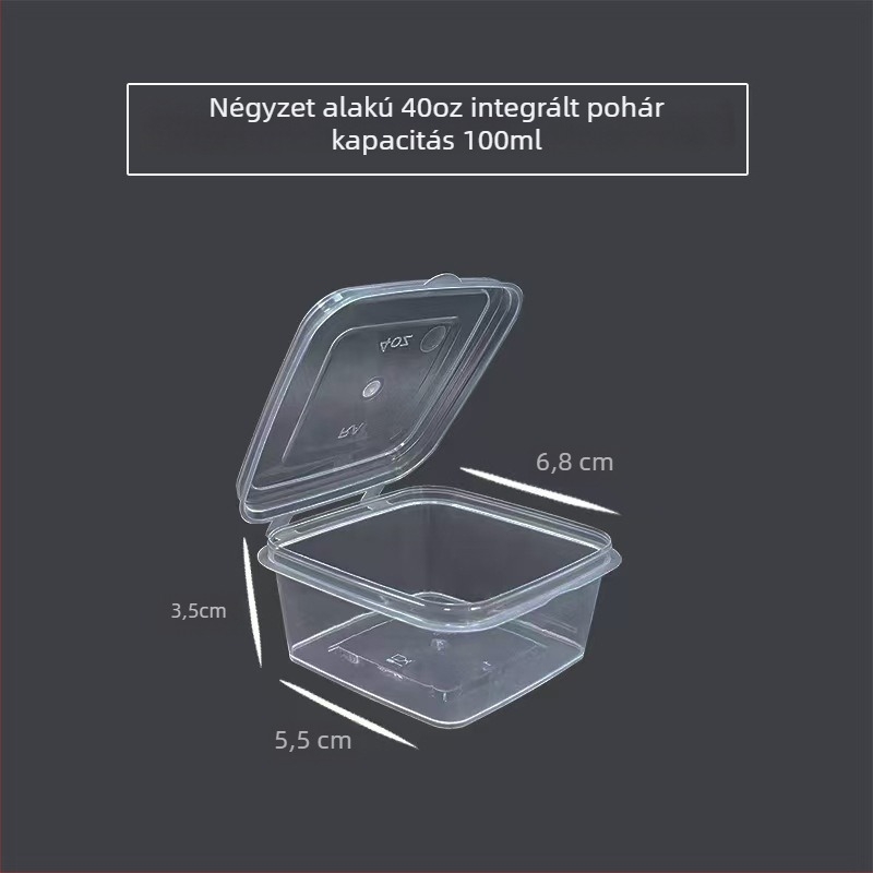 Egyszer használható, négyzet alakú mártásos doboz, műanyag, 50 db/csomag, biológiailag lebomló, testreszabható, logó silkscreen nyomással