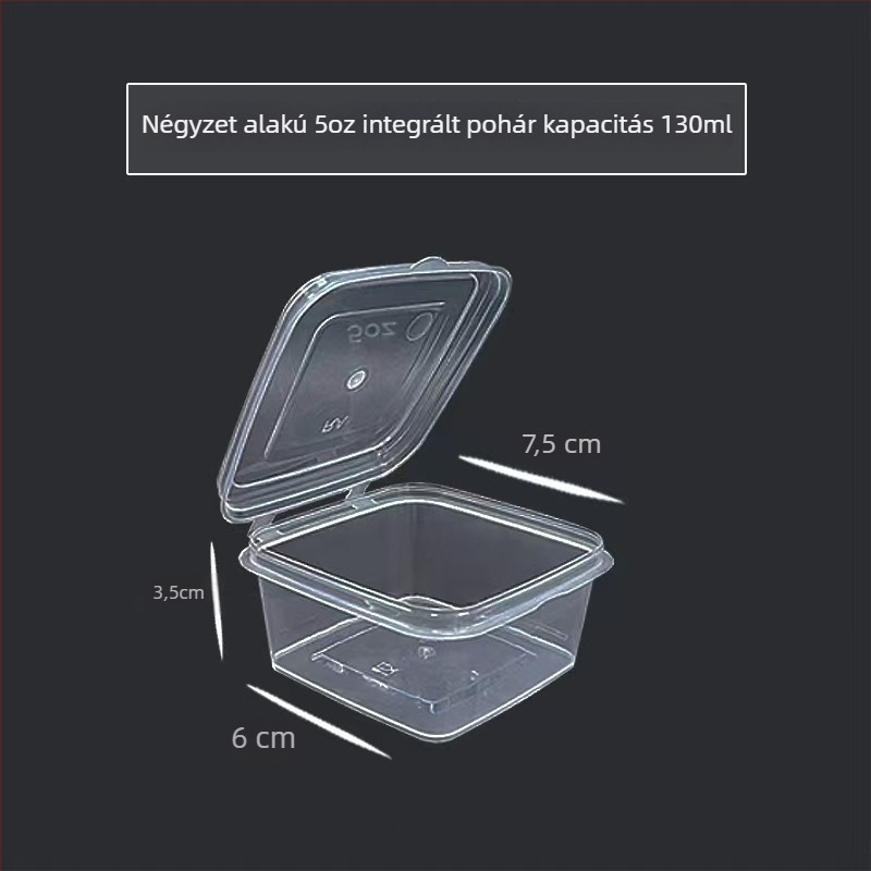 Egyszer használható, négyzet alakú mártásos doboz, műanyag, 50 db/csomag, biológiailag lebomló, testreszabható, logó silkscreen nyomással