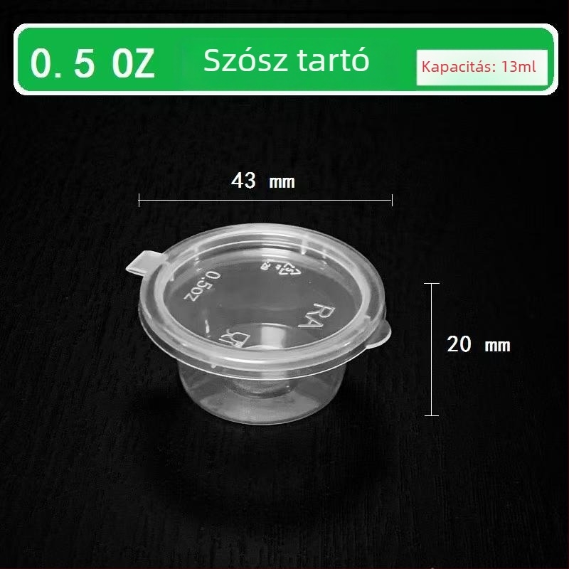 Egyszer használható, négyzet alakú mártásos doboz, műanyag, 50 db/csomag, biológiailag lebomló, testreszabható, logó silkscreen nyomással