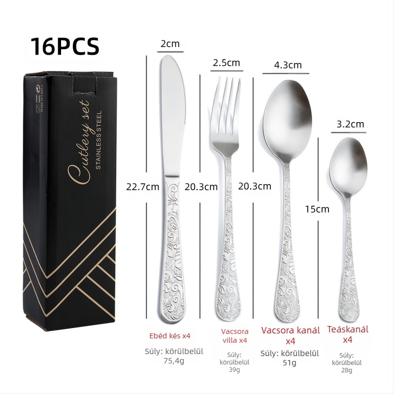 24 részes rozsdamentes acél evőeszköz-készlet: kések, villák és kanalak, 410 rozsdamentes acélból, tükörfényes felület, nordic stílus